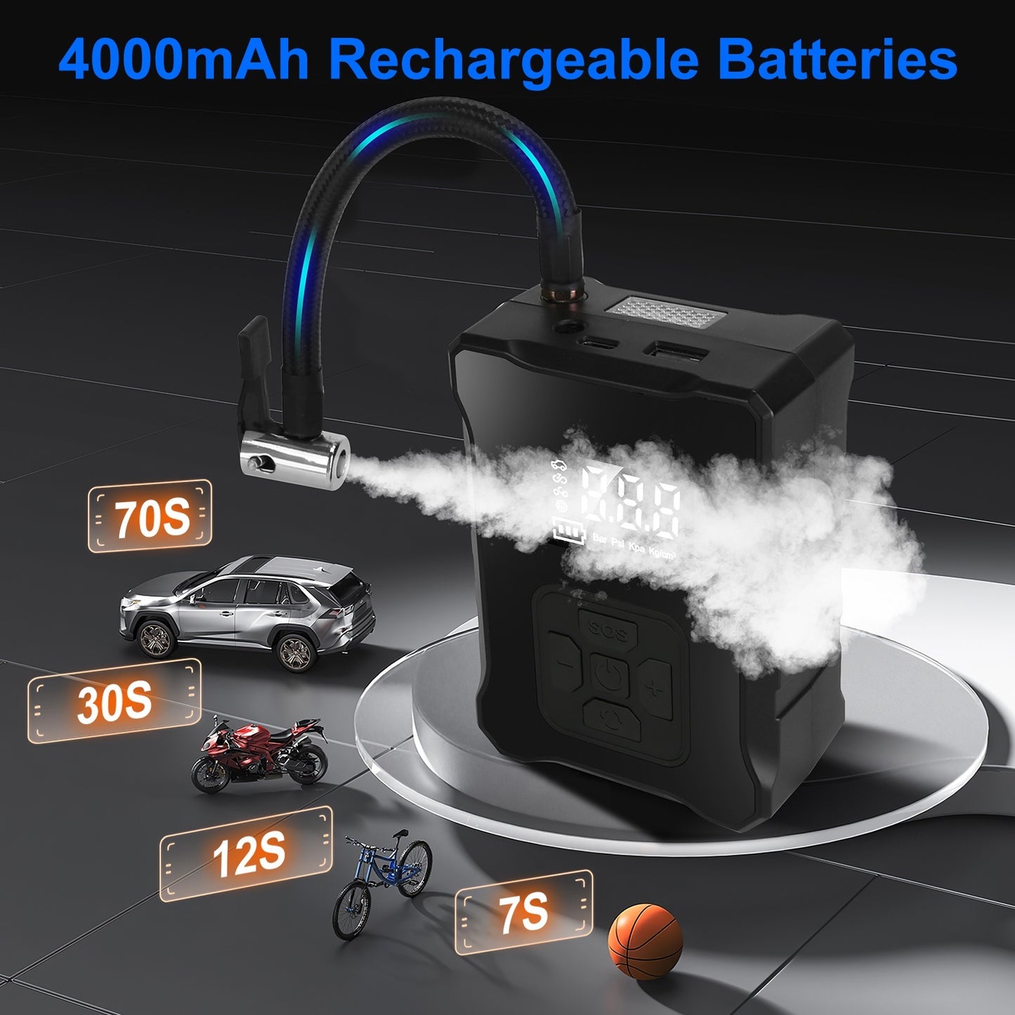 1Pc 150PSI Cordless Tire Inflator Digital Air Compressor With LED Light Emergency Power Bank For Cars Motorcycles Bicycles Balls