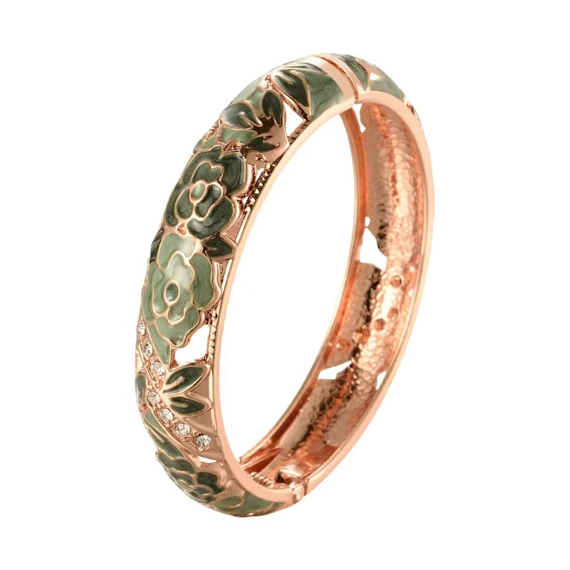 14mm Gold Plated Flower Bangle for Women – Classic Zinc Alloy Fashion Bracelet for Anniversary & Daily Wear