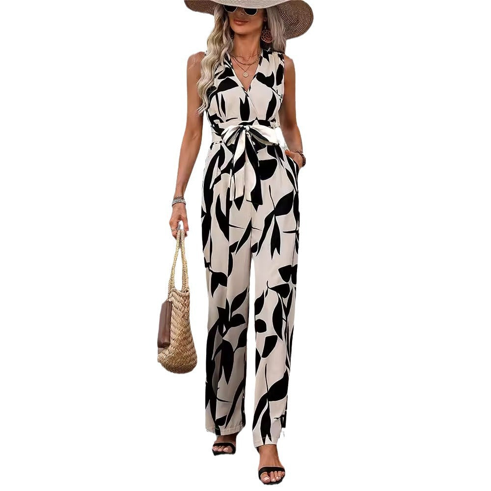 Modischer High-Waist Jumpsuit mit Schnürung und weitem Bein für Damen