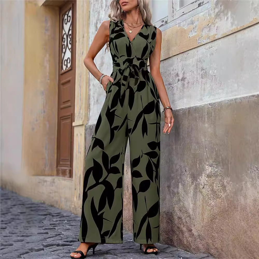 Modischer High-Waist Jumpsuit mit Schnürung und weitem Bein für Damen