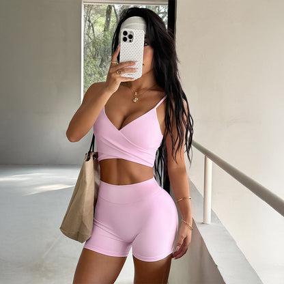 Solid-color Y2K Casual Yoga Knit Set With Shoulder Straps