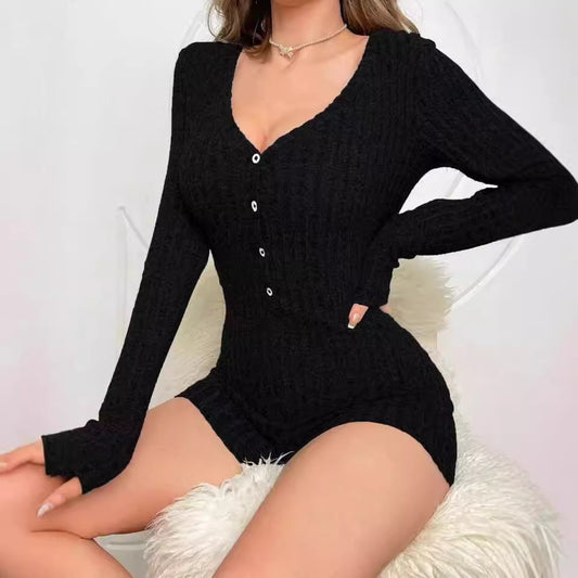 Lässiger, schmal geschnittener Rippstrick-Jumpsuit für Damen