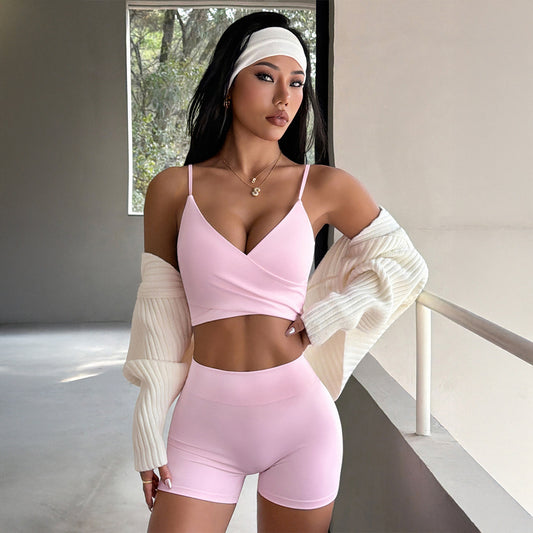 Solid-color Y2K Casual Yoga Knit Set With Shoulder Straps