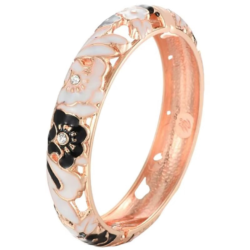 14mm Gold Plated Flower Bangle for Women – Classic Zinc Alloy Fashion Bracelet for Anniversary & Daily Wear