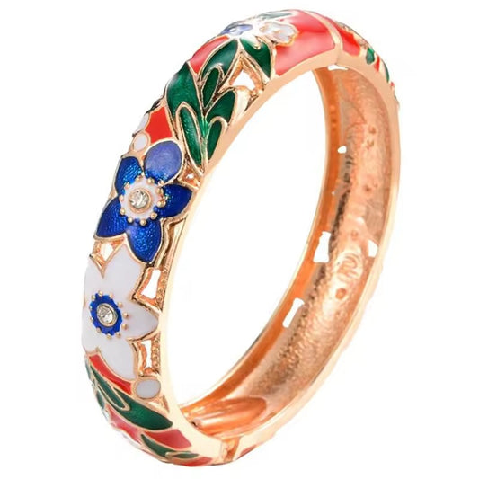 14mm Gold Plated Flower Bangle for Women – Classic Zinc Alloy Fashion Bracelet for Anniversary & Daily Wear