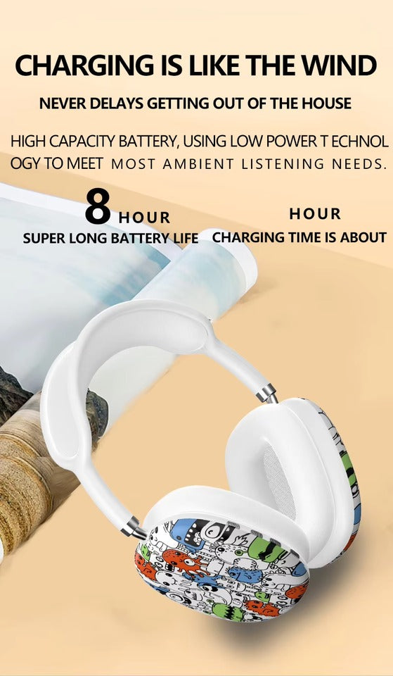 High-Quality Camouflage Wireless Headphones | Graffiti Style, Bluetooth 5.3, LED Battery Indicator, Gaming & Music Headset with Mic